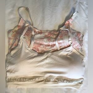 Set of 2 Lucky Brand Light Peachy-Pink Floral and Cream Bralettes